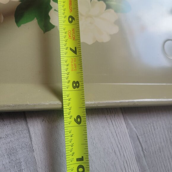 Vintage Rectangular Metal Floral Serving Tray With White Flowers & Green Leaves - Picture 6 of 6